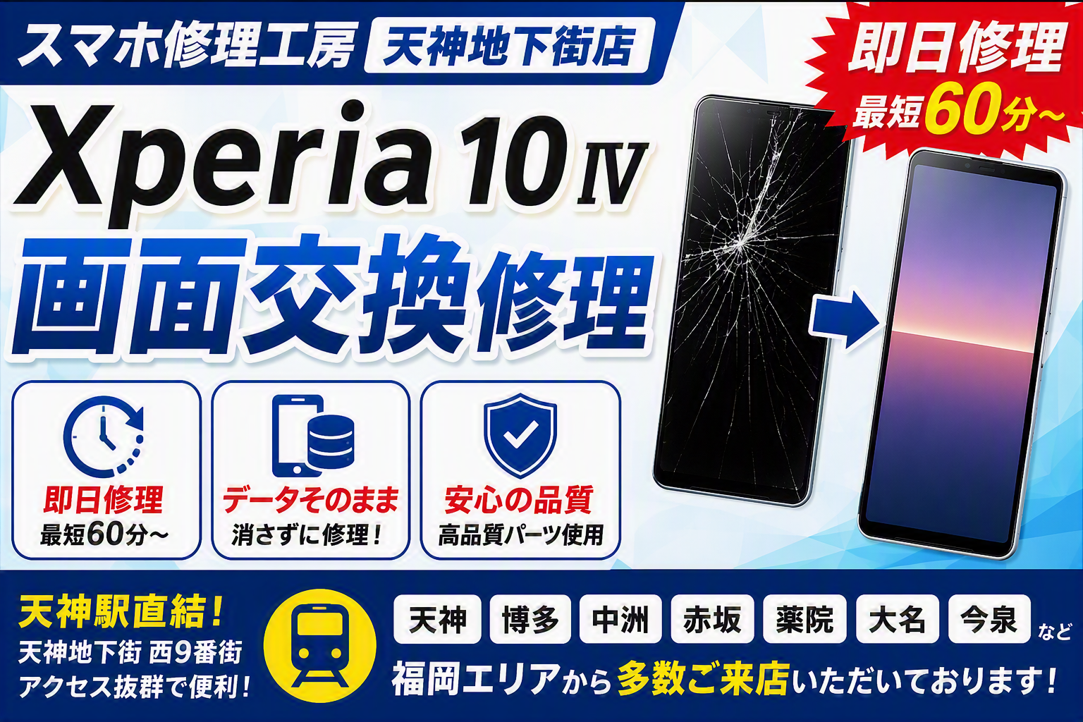 Xperia 10 IV の画面割れも即日対応！データそのままで画面交換修理ならスマホ修理工房 天神地下街店へ